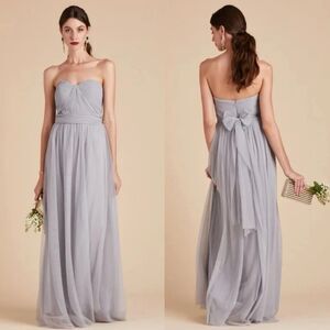 Birdy Grey Christina Silver Convertible Tulle Dress Large Bridesmaid Formal Prom